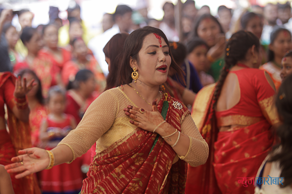 किशाेरीदेखि पाका नारीले तीजमा यसरी मर्काए कम्मर (फाेटाे फिचर)